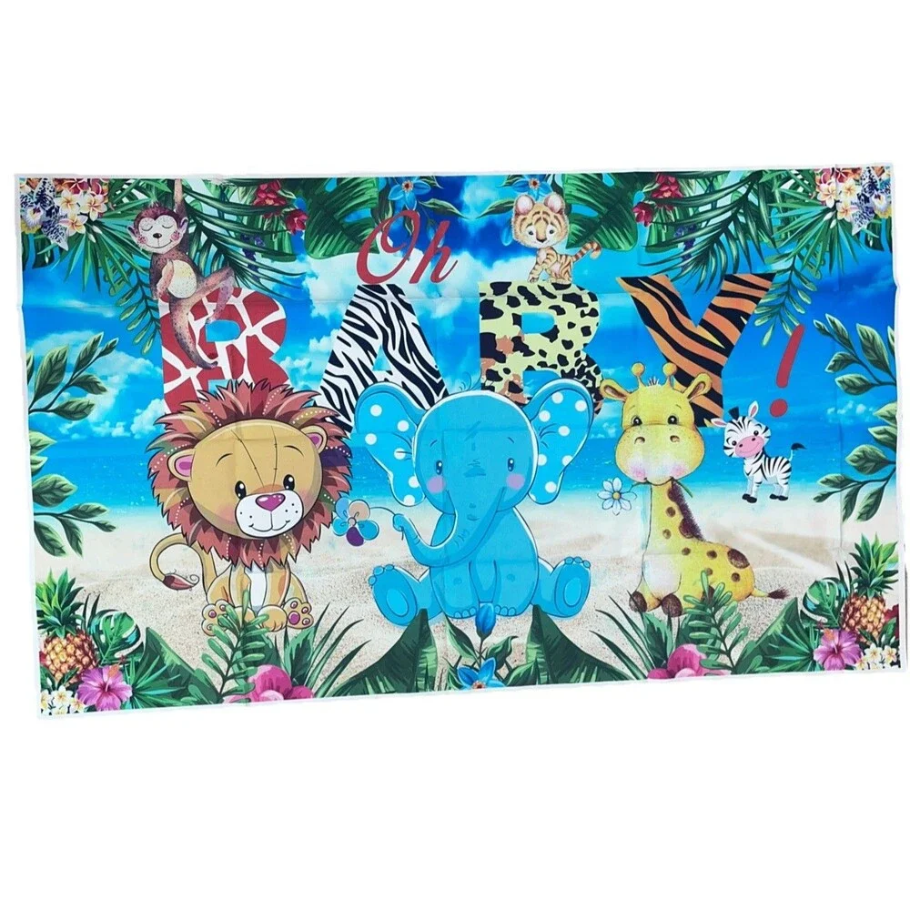 Jungle-themed Backdrop for Baby Shower Birthday Party Decorations 5x3